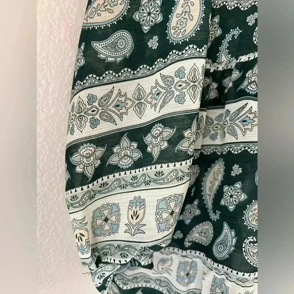 Wrangler retro Hunter Paisley knee length hunter green sheer flowy dress women’s - Picture 10 of 13